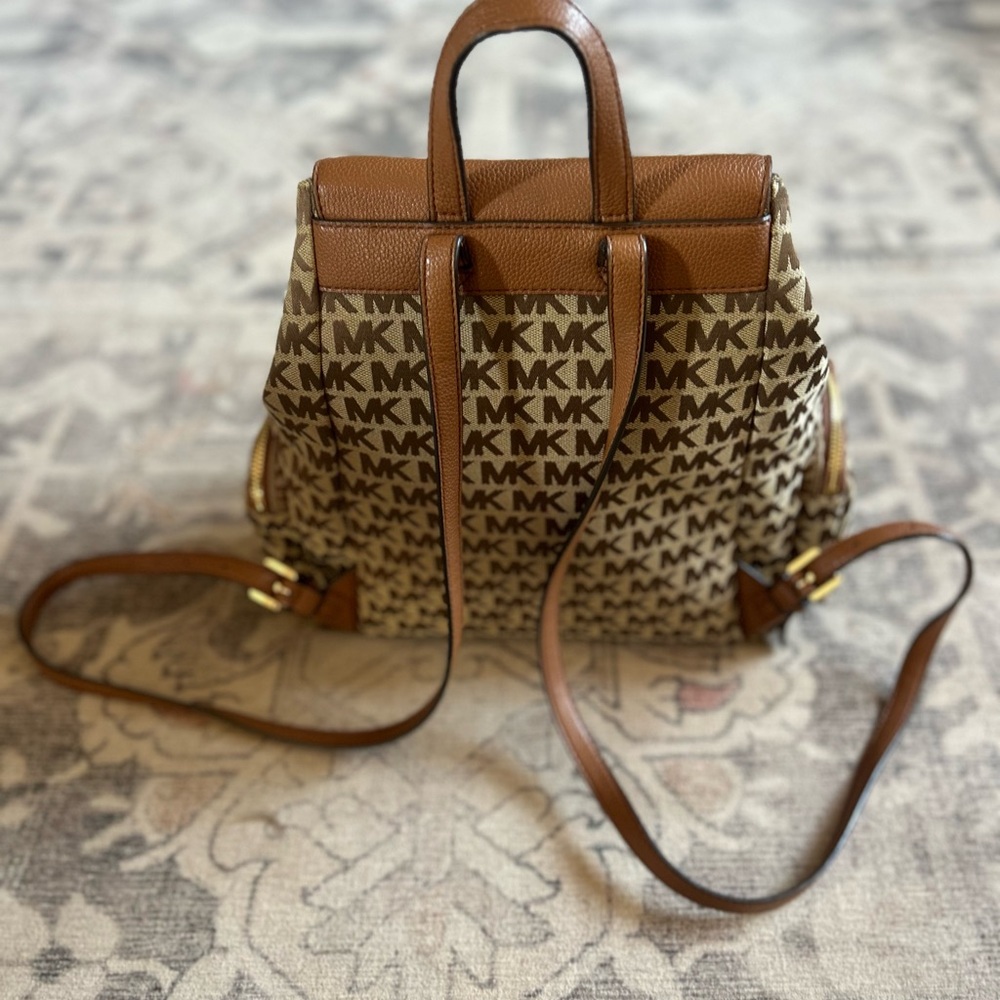 Michael Kors Abbey Large Logo Jacquard & Leather Backpack- Excellent Condition - Picture 7 of 14
